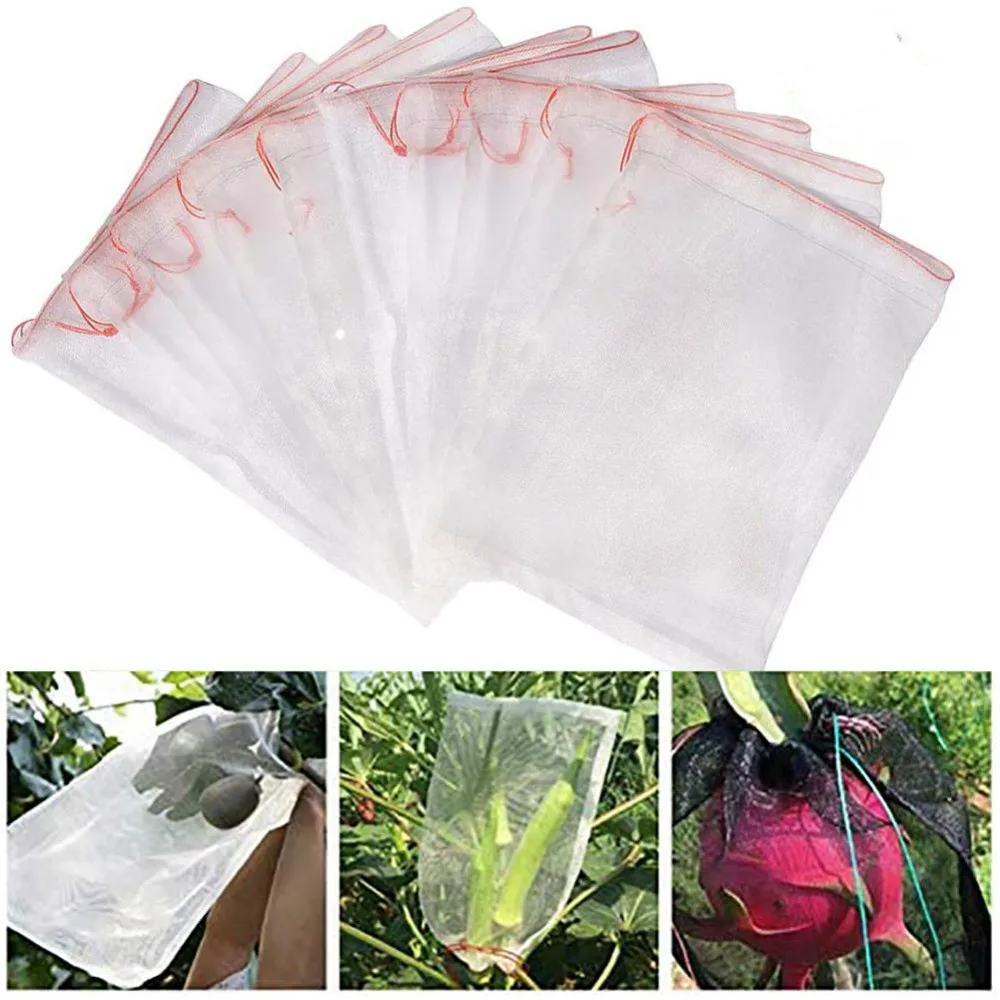 

10pcs Fruit Protection Bags Net Barrier Bag Fruit Garden Nylon Mesh Bags With Drawstring For Protect Fruits Plants Vegetables