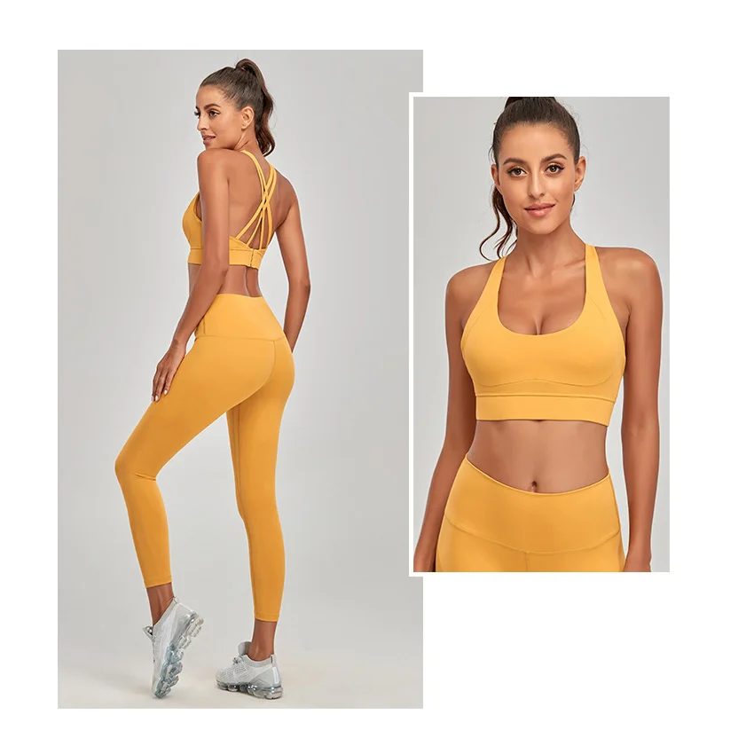 

2PCS/Set Women Yoga Set Women Running Seamless Gym Clothing Sports Suits High Waist Leggings Workout Sportswear Pants +Bra 2021