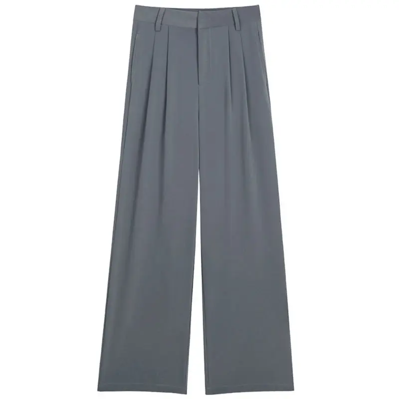 

Wavsiyier Suit Pants Solid 2020 Korean Streetwear Straight Casual Women High Waist Autumn Wide Leg Pant Elastic Style Trousers