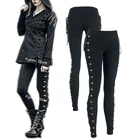 Костюм на Хэллоуин в стиле стимпанк-рок женские повседневные брюки вампира с заклепками облегающая готическая Черная уличная одежда джоггеры брюки на пуговицах