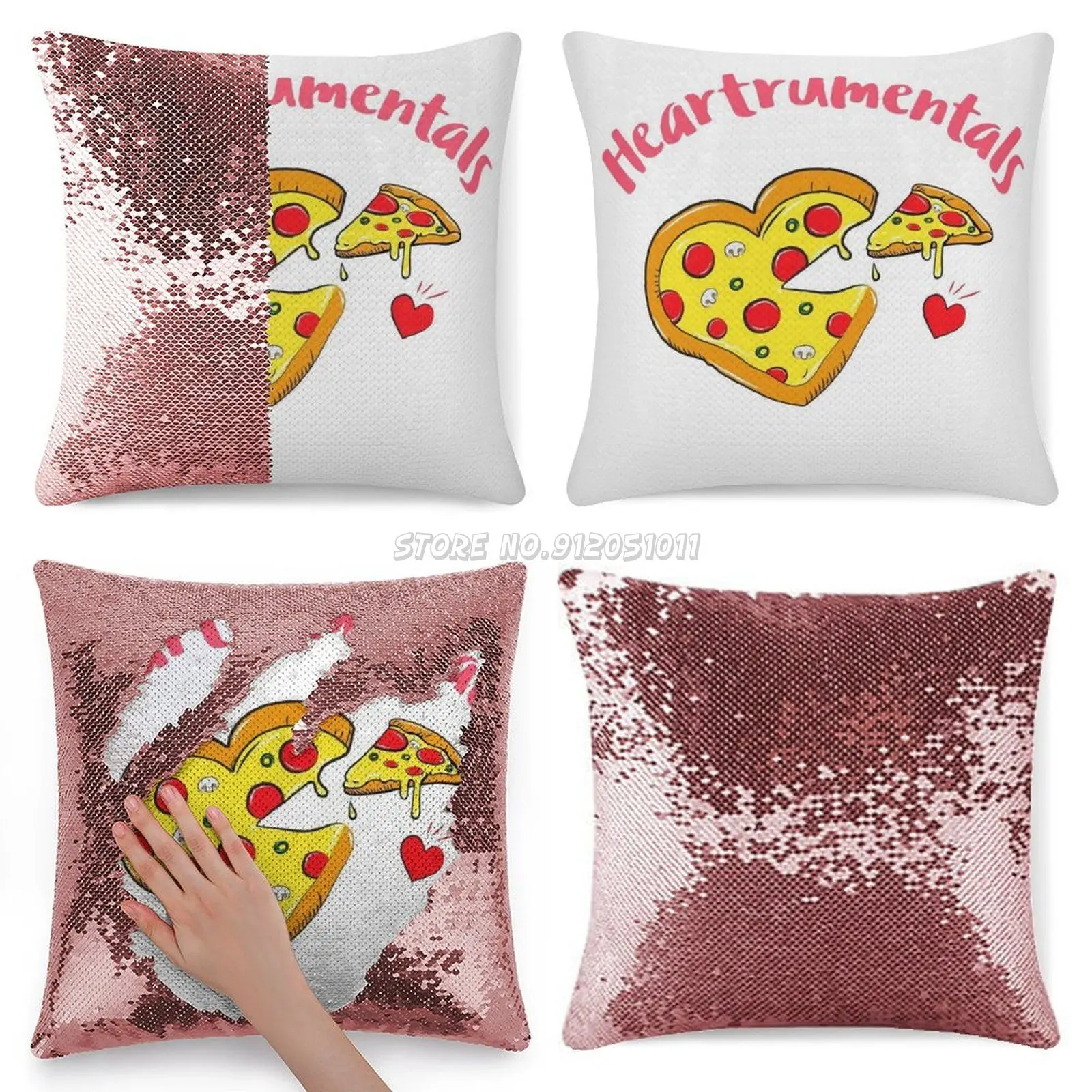Наволочка с блестками Heartrumentals для любителей пиццы Магические подушки с застежкой-молнией для офиса и семьи 40х40 см Мермейд.
