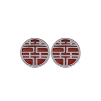 s925 sterling silver southern red agate retro simple all matching temperament xi character ladies ear studs earrings
