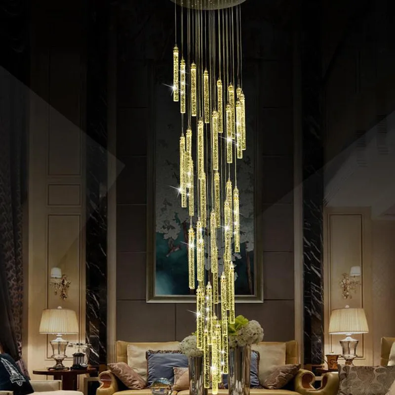 値段 ランプシャンデリアライトの高天井玄関階段スパイラルロングランプクリスタルの階段シャンデリアハンギングライト
