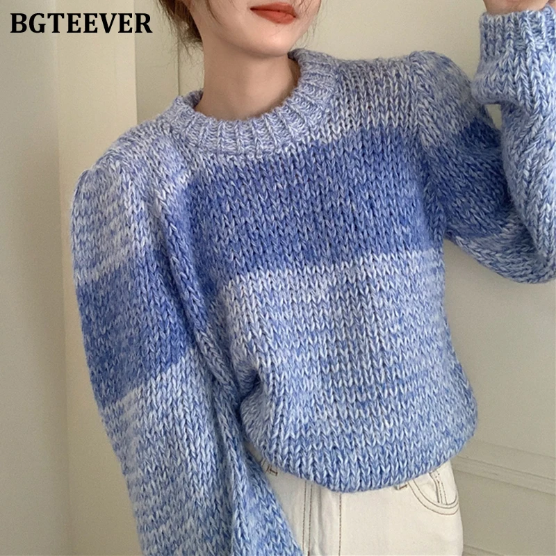 

Стильные утепленные пуловеры BGTEEVER в стиле пэчворк, свитеры для женщин, Осень-зима 2021, женские свободные вязаные топы с длинным рукавом