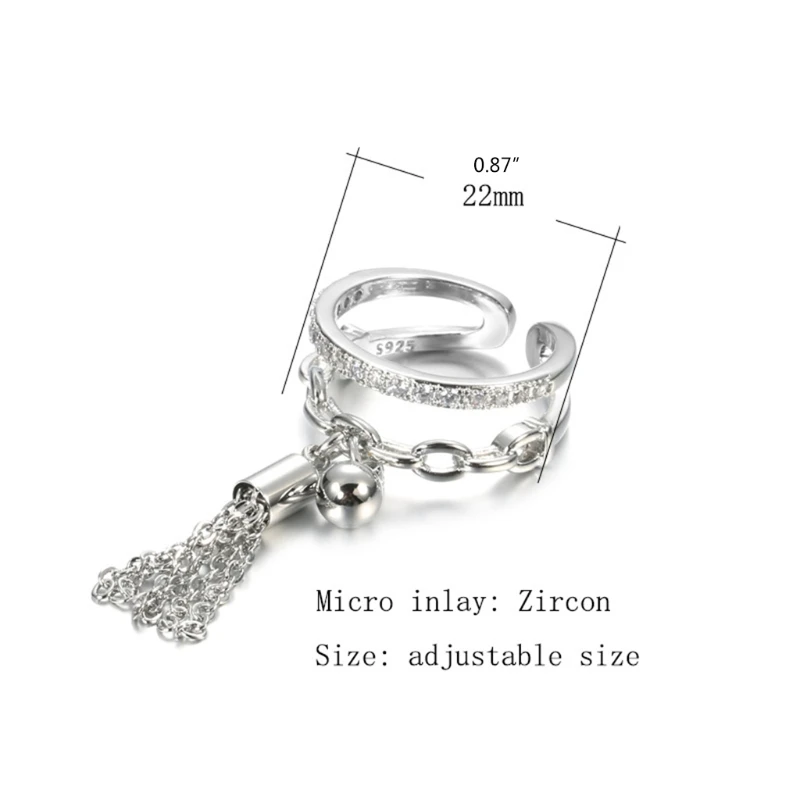 

Link Chain Tassel Ring Zirconia with Spike Pendant Charm Finger Ring for Women Opening Adjustable Ring Jewelry Gifts