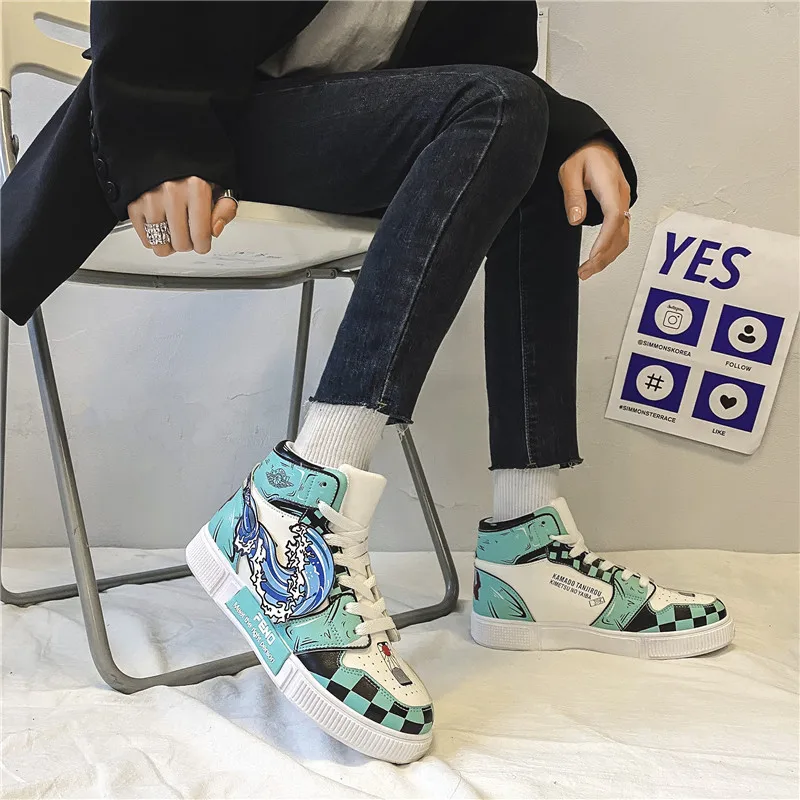 

Men's Shoes Spring Tide Shoes 2021 New Korean Version Graffiti Sports Cartoon High-top Shoes Men's Trendy Shoes Summer Women