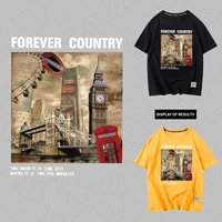 retro european city buildings diy pattern heat transfer printing printed on summer young peoples t shirt clothes accessories