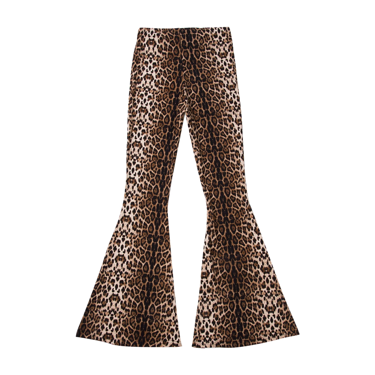 

Women High Waist Long Pants Leopard Printed Wide Leg Trousers Female Elastic Waist Flare Pants Full Length Capris