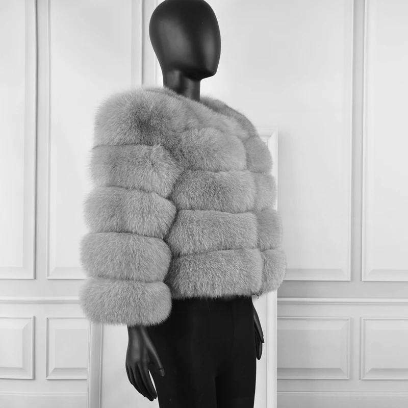 Natural 50CM Real Fox Fur Coat Women Winter Vest Jacket Fashion Outwear Real Fox Fur Vest Coat Free Shipping