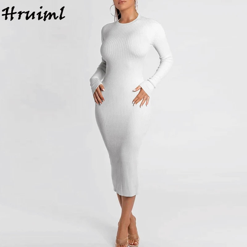 

Party Dress Women Autumn Sexy Bodycon Backless Long Sleeve O Neck Maxi Dress Solid Skinny Knitted Ladies Bandage Dress Sukienki