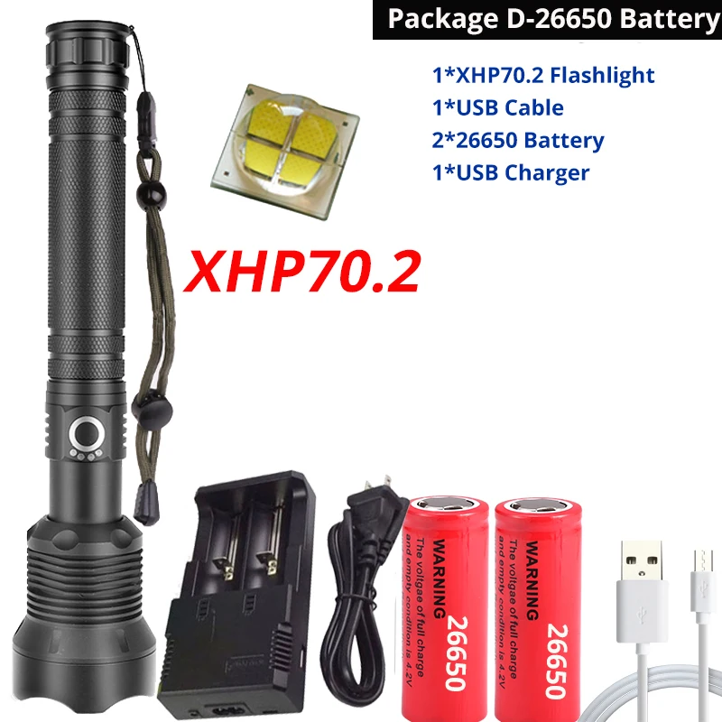 Большинство Мощность Фул XHP90 светодиодный фонарик супер Мощность XHP70 светодиодный фонарь USB XHP50 лампа масштабирования фонарь Применение 26650 Перезаряжаемые Battey - Испускаемый цвет: Package D-XHP70.2