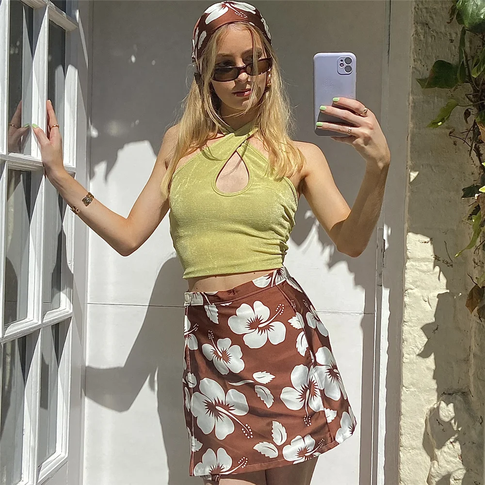 

Летняя женская элегантная мини-юбка, повседневная Милая юбка с высокой талией и спиральным принтом, дизайнерская пляжная Праздничная Женск...