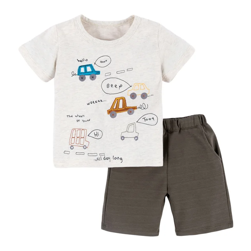 

Summer Baby Boys Clothes Set Boutique 3-8y Kids Shorts Clothes Knitted Printed Short-sleeved Children's 100% Cotton Garment Suit