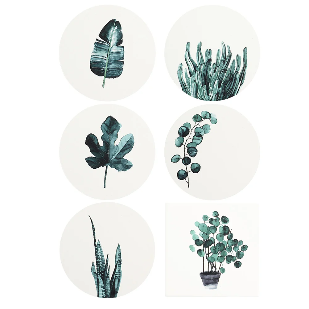 

6Pcs Nordic Style Ceramic Coaster Green Plant Pattern Heat Insulation Cup Mat