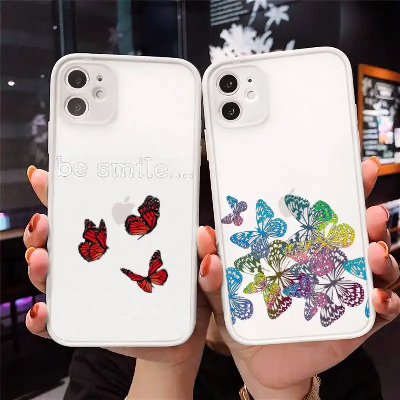 

Colorful butterflies Phone Case For iPhone 12 11 Mini Pro XR XS Max 7 8 Plus X Matte transparent White Cover