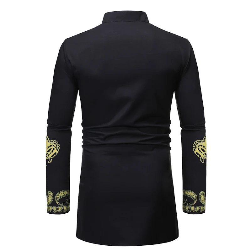

Men's National Wind Long-sleeved Printed Shirt, Men's Long Paragraph Middle East Stlye Slim Fit Shirt