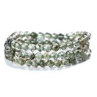 natural green rutilated quartz tourmilated bracelet 6mm clear round beads 3 laps brazil women men cat eye wealthy aaaaaa