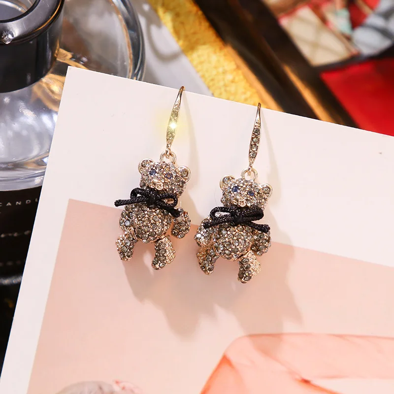 New Bear Pendant Earrings for Women Girls Fashion Temperament Party Wedding Retro Cute Rhinestone Jewelry Gifts | Украшения и
