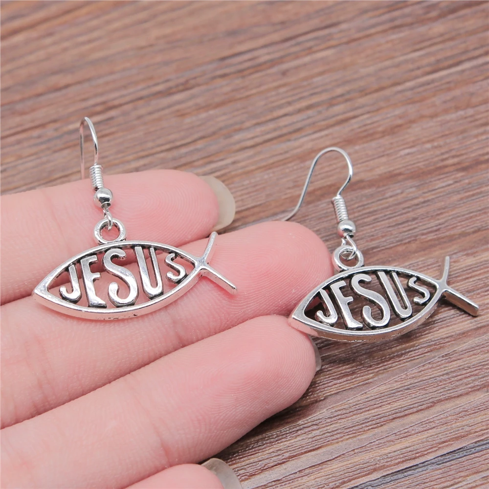 Старинные антикварные серебряные Цвет 29x17 мм христианство рыбы очарование