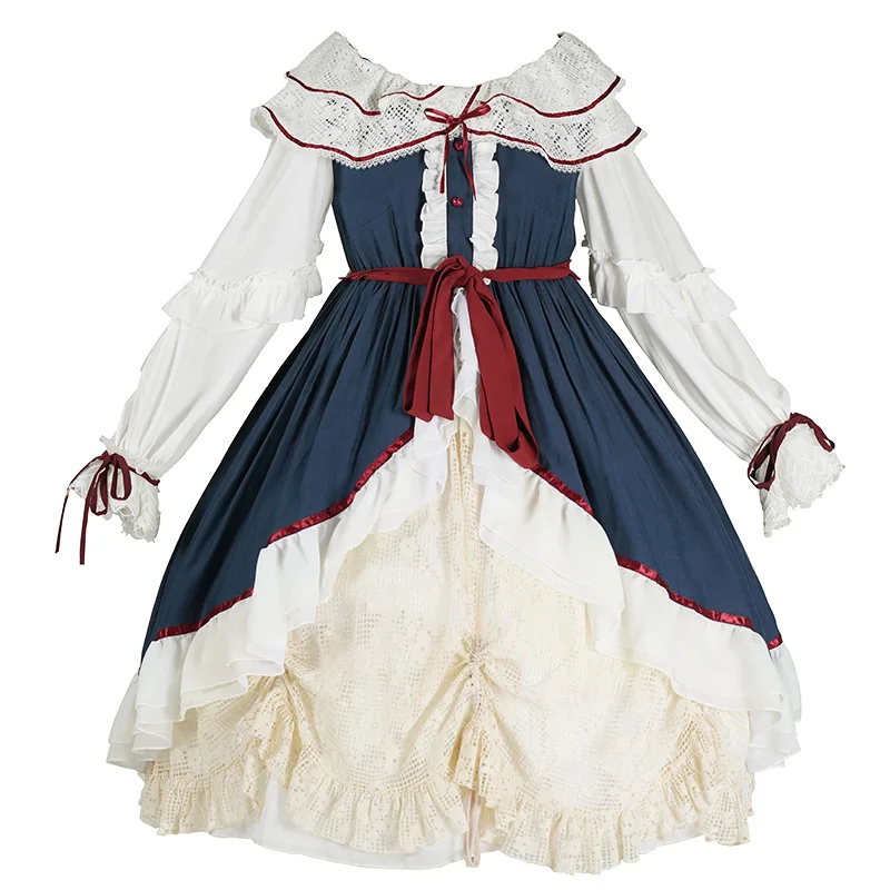 

Japanese Style Sweet Lolita OP Dress Girly Gorgeous Lace Ruffles Princess Dresses Women Harajuku Elegant Lace-Up Tea Party Dress