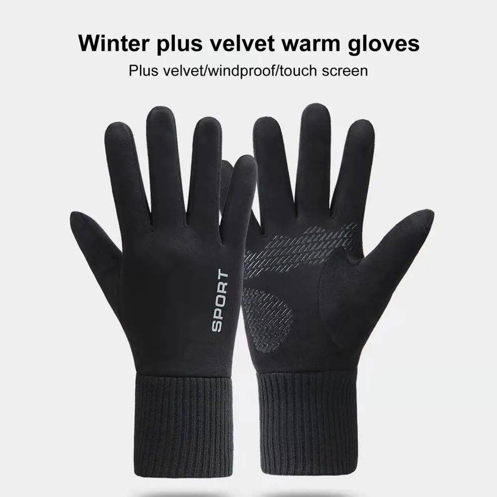 

1 Pair Cycling Gloves Great Knitted Wrist Winter Warm Mitts Faux Suede Snow Gloves