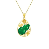 mxgxfam green gourd pendant necklace for women china ancient mascot pure gold color with 45cm chain