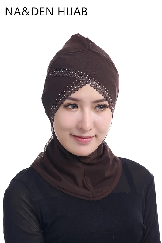 

1PC Hot rhinestone head neck cover Underscarf Islamic inner Cap Neck head bonnet Muslim headscarf Women full cover Inner hat