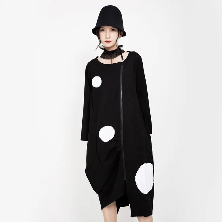 

MSXU Women's Fall 2020 New Hong Kong Flavor Polka Dot Print Irregular Cardigan Dress