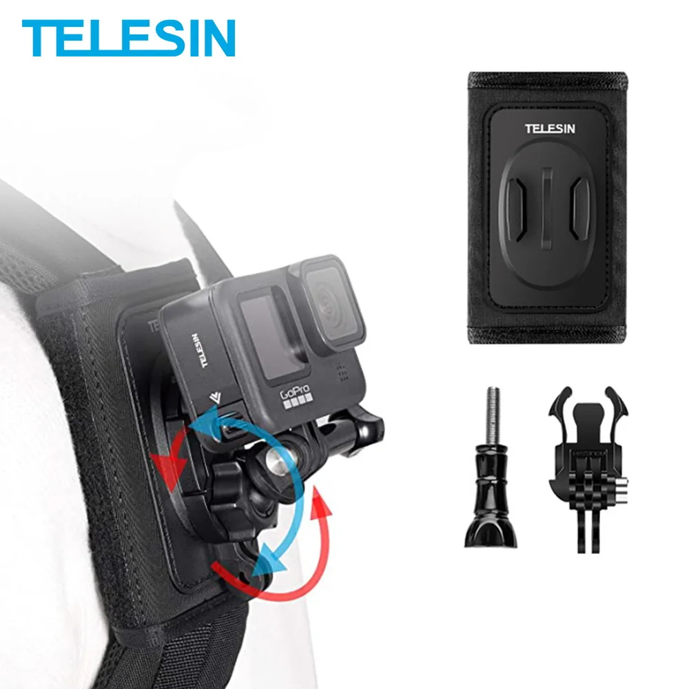 TELESIN 360° Rotation Backpack Shoulder Strap Mount for GoPro Hero 9 8 7 6 5 4 Insta360 Osmo Action Xiaoyi Camera Accessories