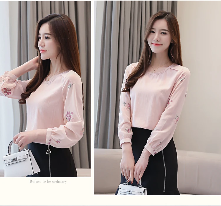 

Spring and Summer Nine-point Sleeve Blouse Flower Comfortable Fashion Casual Korean Round Neck Women's Shirts