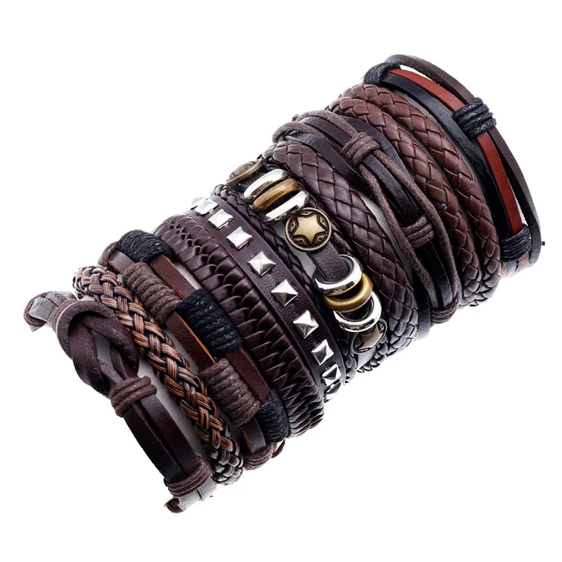 

Jessingshow Fashion Punk Bracelets 10 Piece / Set Vintage Woven Bracelet Men Women Leather Bracelet Bangle For Men Jewelry Gift