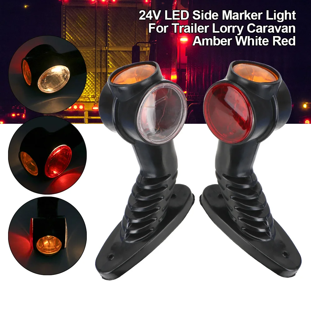 

2pcs 24V LED Marker Side Light Waterproof 3 Face Red Amber White Elbow Outline External Light for Truck Trailer Caravan