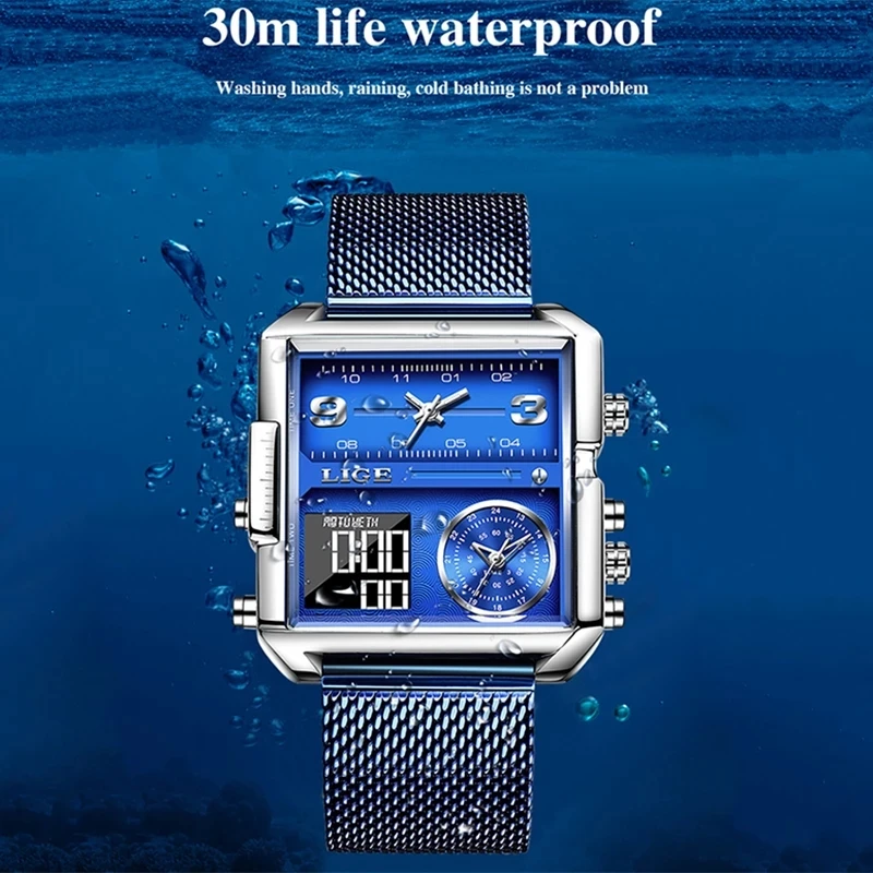 Часы мужские кварцевые цифровые водонепроницаемые с коробкой | Наручные часы