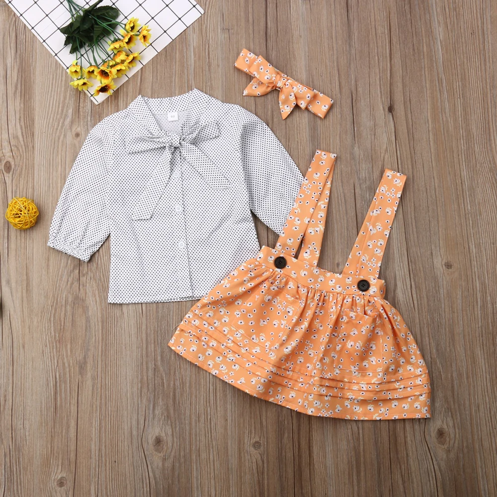 От 6 месяцев до 5 лет Детская рубашка в горошек с длинными рукавами и бантом для