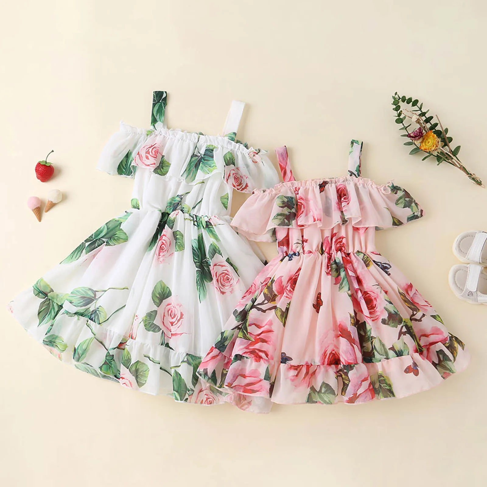 

Girls Summer Dress Toddler Kids Girls Fashion Floral Print Casual Ruffle Slip Dress Party Princess Beach Sundress Dress Vestidos