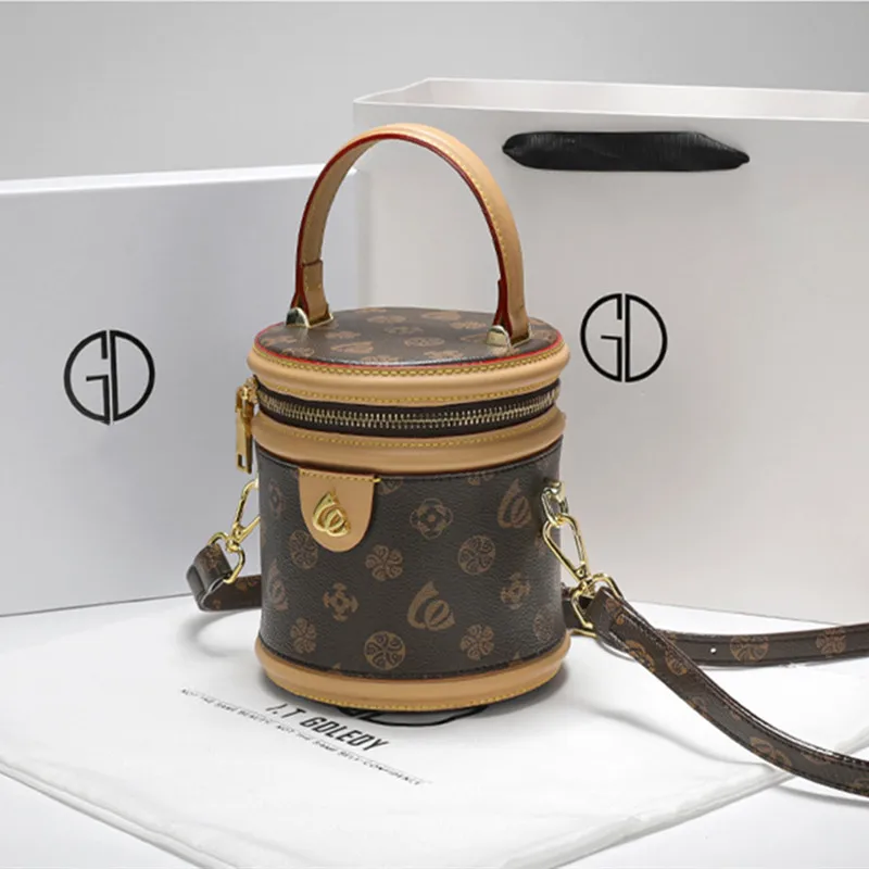 

Genuine Leather Round Bag 2021 New Fashion Print All-match Single Shoulder Satchels Female Bag Purses and Handbags Luxury Cc Gg