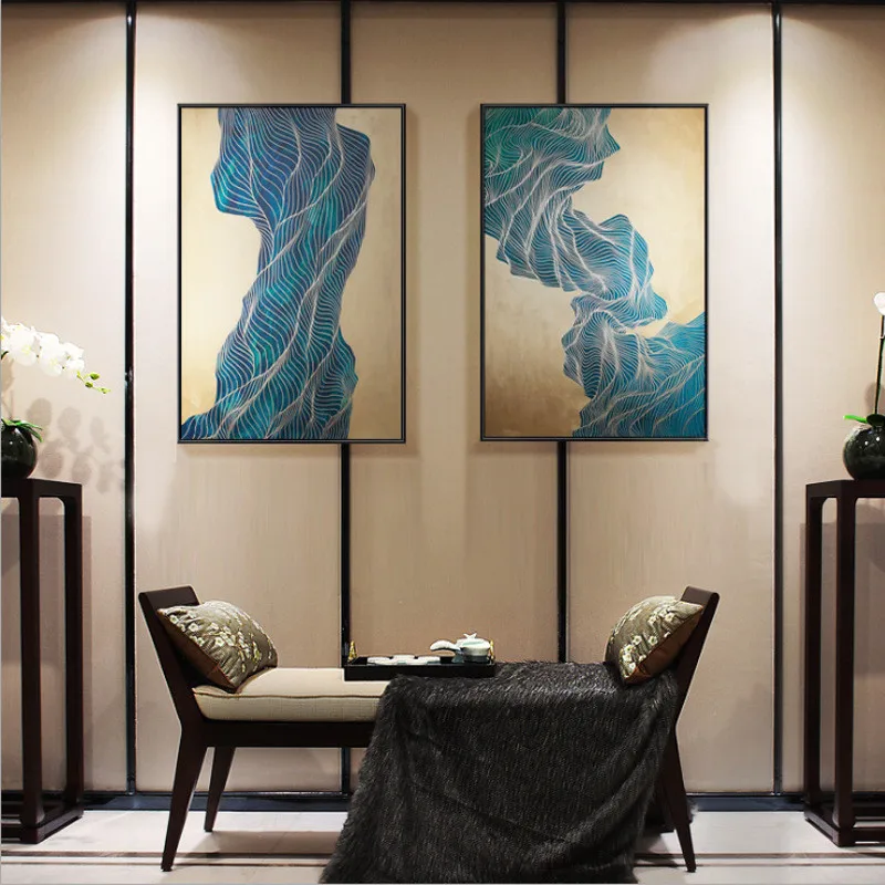 

Spray Color Abstract Water Mountain Scenery Gold Ribbon Canvas Paint Sofa Background Wall Picture Printing Poster Room Decor