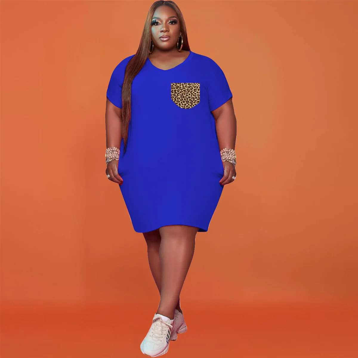 

ChocoMisty-LadyPlus Plus Size Dressses Leopard Patchwork Women Midi DressL9097
