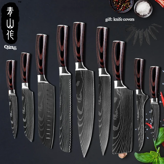 Stainless Steel Chef Knife Set With Knife Cover Case Sheath 8 Pcs Cleaver  Slicing Damascus Veins Survive Kitchen Knives Set - Kitchen Knives -  AliExpress