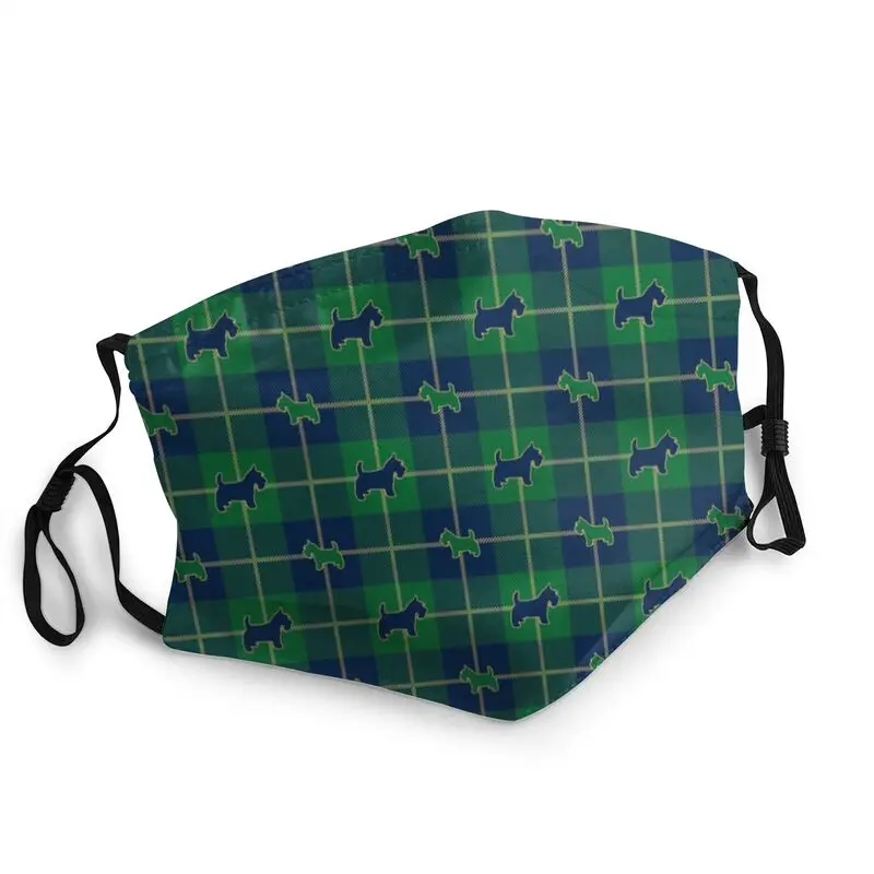 

Scottish Terrier Tartan Plaid Pattern Washable Face Mask Adult Cartoon Scottie Dog Protection Cover Respirator Mouth Muffle