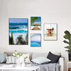 Плакат синий морской бассейн зеленая тропическая Пальма пляжный автобус Современная фотография печать дома настенное украшение