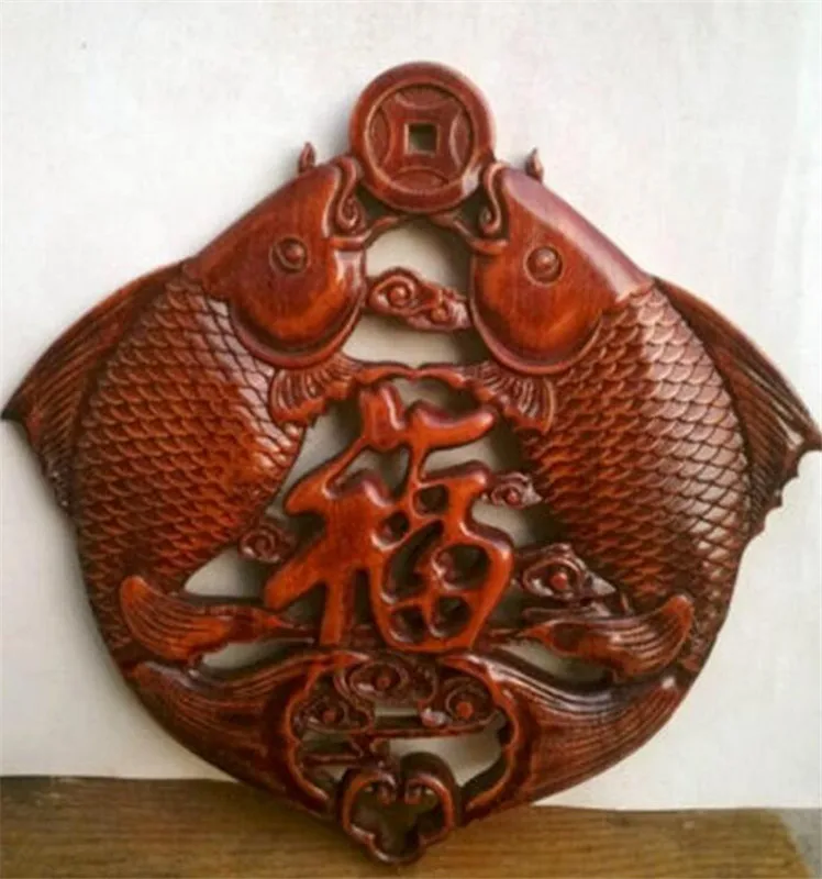Медная Статуя YM китайская деревянная резная статуя с животными двойными рыбами