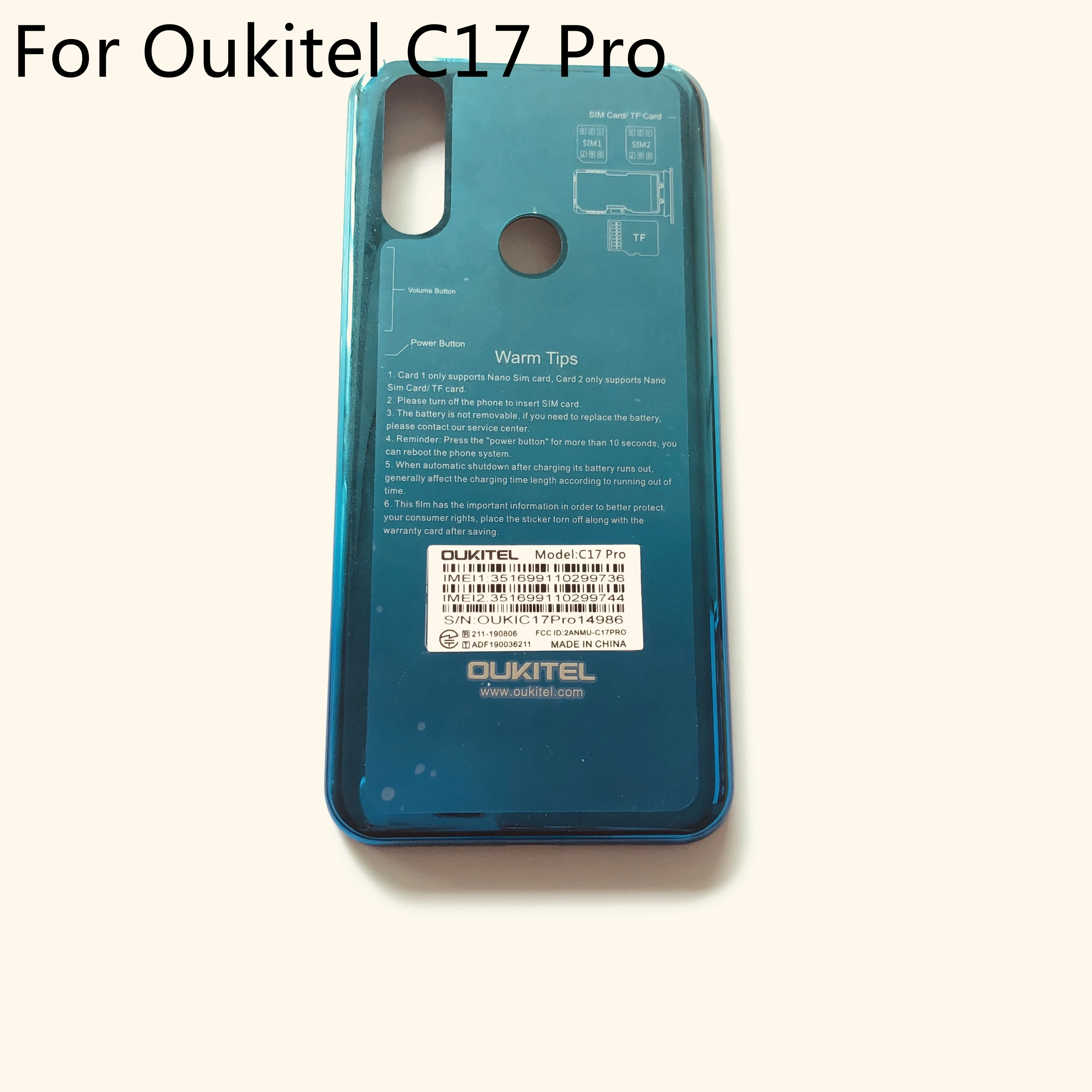 

OUKITEL C17 Pro Used Protective Battery Case Cover Back Shell For OUKITEL C17 Pro MTK6763 Octa Core 6.35" 1560x720 Smartphone