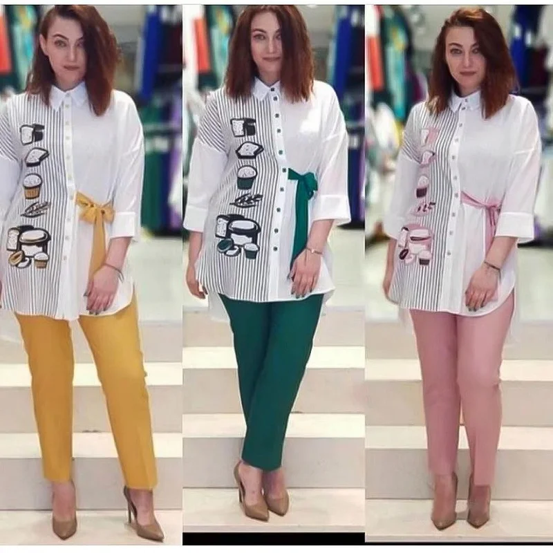 

2 piece Set African Clothes For Women 2021 Dashiki Print Shirt Top Blouse Pants Suit Autumn Loose Casual Ladies Clothing Outfits