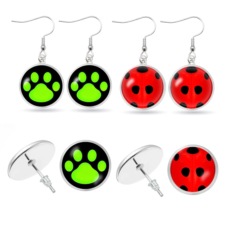 Серьги гвоздики в виде божьей коровки стеклянные круглые серьги с животными для