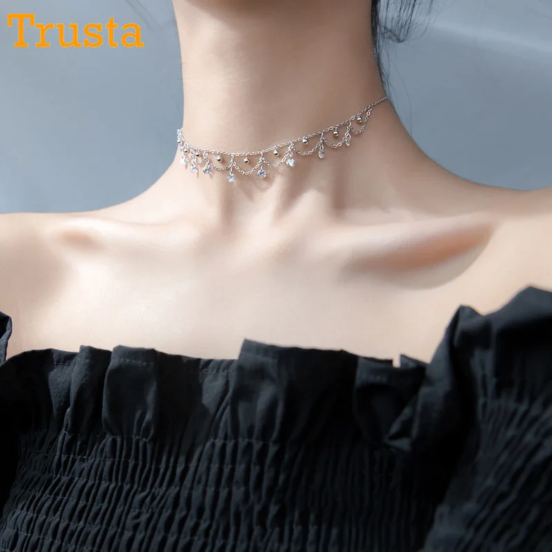Trusta 925 пробы Серебряные ювелирные изделия Элегантные горячие камни CZ 925 колье Цепочки и ожерелья для Для женщин девочек подарок на день рождения DS1375