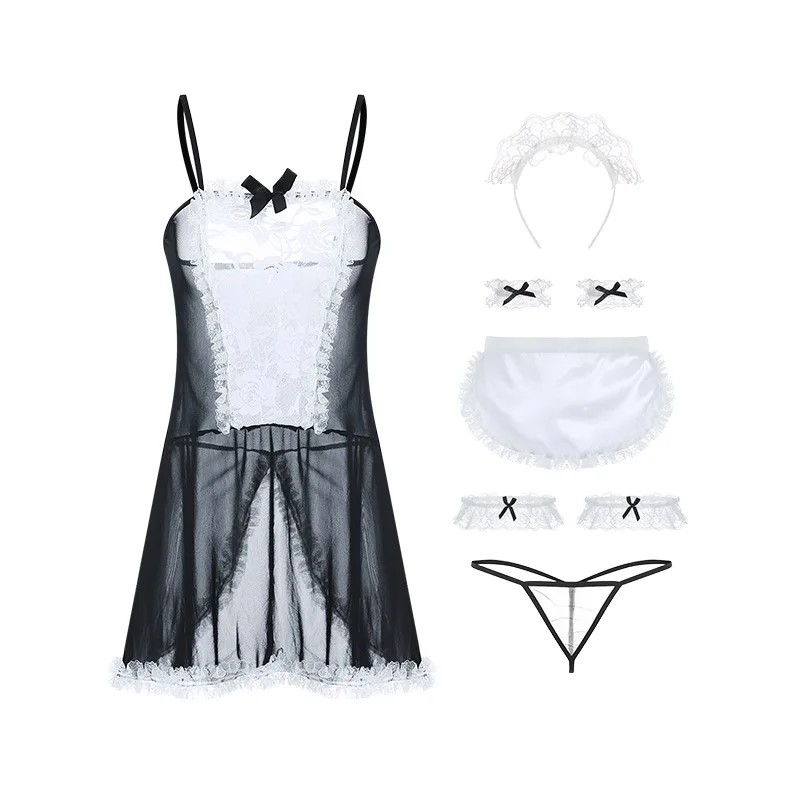 

2020 Japan Korea style Sexy Lingerie Cosplay Erotic Apron Maid Sexy Costume Babydoll Dress Women Lace Miniskirt Outfit