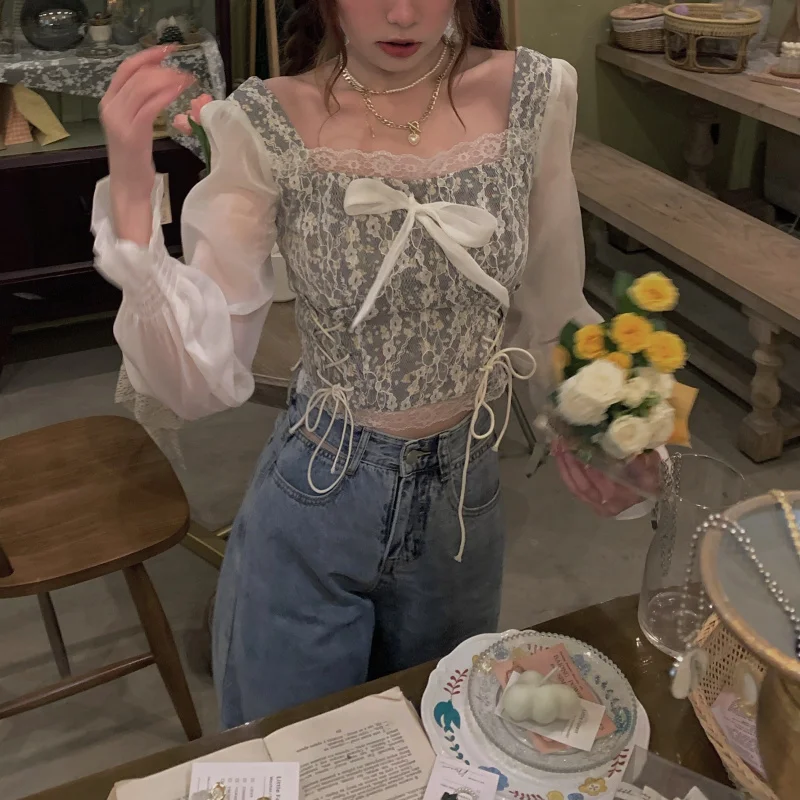 

Autumn/winter Spice Girl Floral Chiffon Shirt Female Design Sense of Minority Summer Thin 2021 French Chic Short Long Sleeve Top