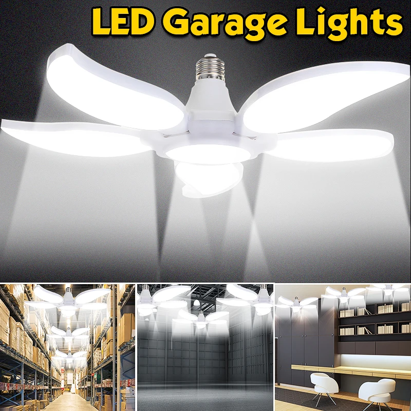 

60/75W 5 Leaf 4800LM LED Garage Light E27 Workshop Ceiling Lights Fixture Deformable Lamp Industrial Lighting AC 85-265V 220V