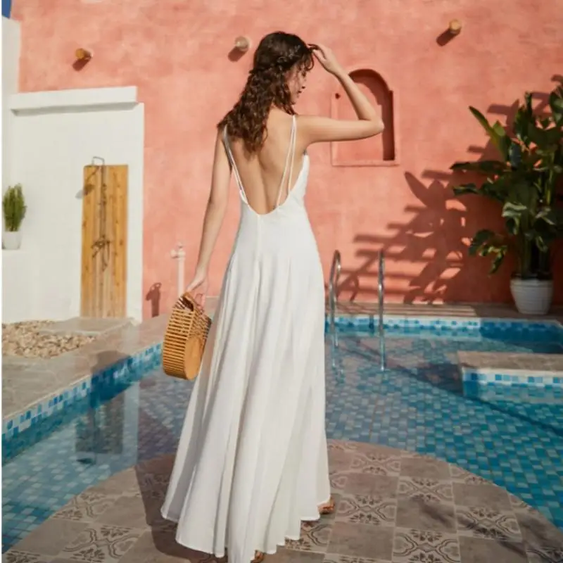 Платье женское длинное с открытыми плечами пикантная белая пляжная туника в